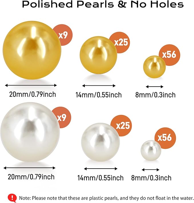 180PCS Cream Gold Beads for Centerpieces Vases, No Hole Polished Pearl Makeup - Image 2