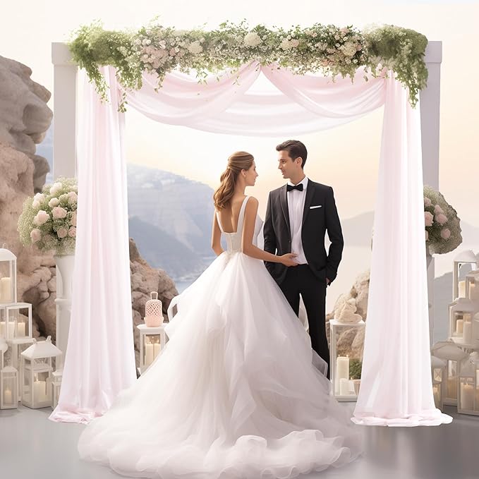 30" x 20Ft Wedding Arch Draping Fabric, 1 Panel Blush Sheer Curtain Drapes - Image 5