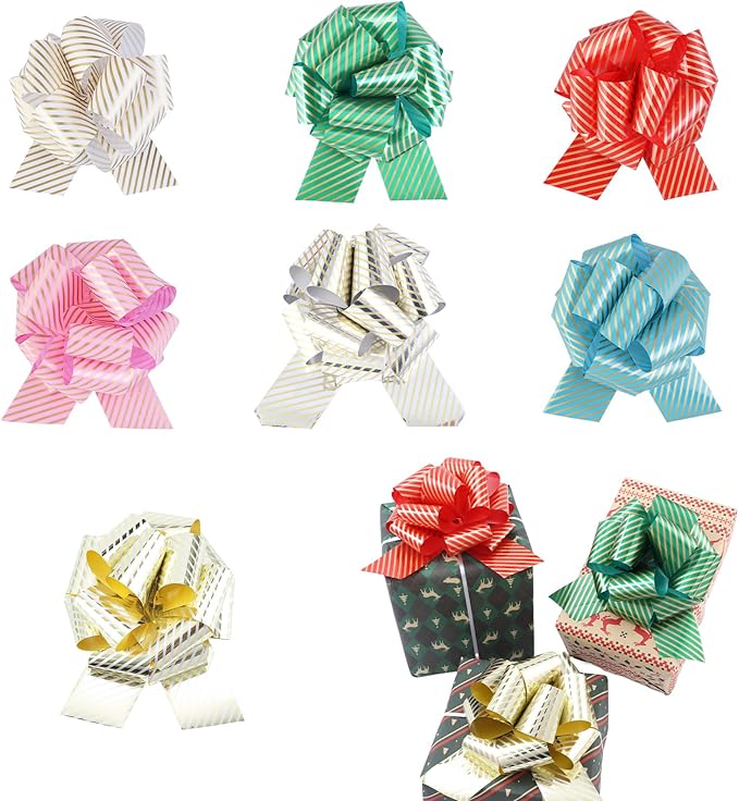 FORBINBO 12 Pieces Stripe Pull Bow Large Gift Wrapping Pull Bows by FORBINBO
