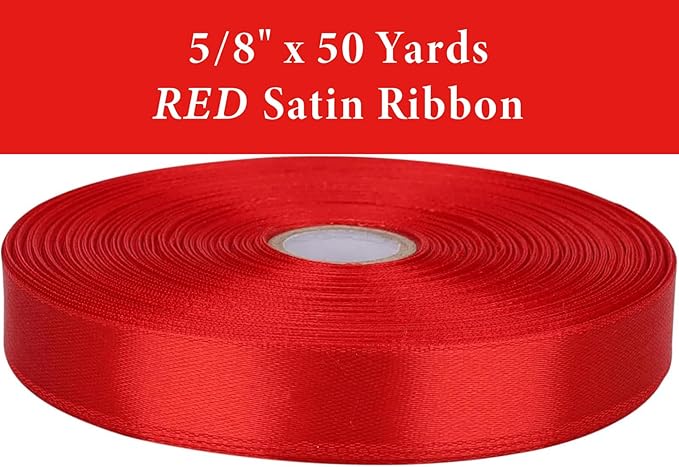 5/8" x 50 Yards Red Satin Ribbon Single Faced Fabric Ribbons - Image 2