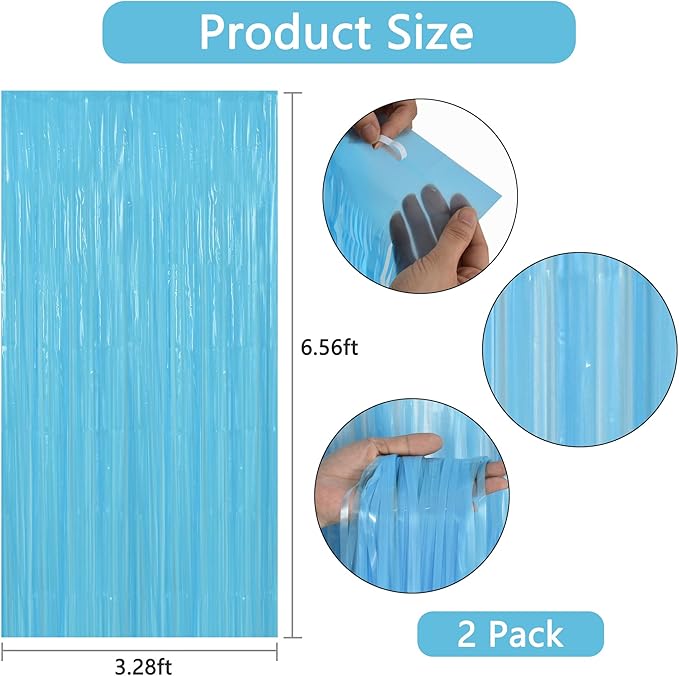 BEISHIDA 2Pcs Light Blue Door Streamer Fluorescent Blue Backdrop Blue Foil - Image 2