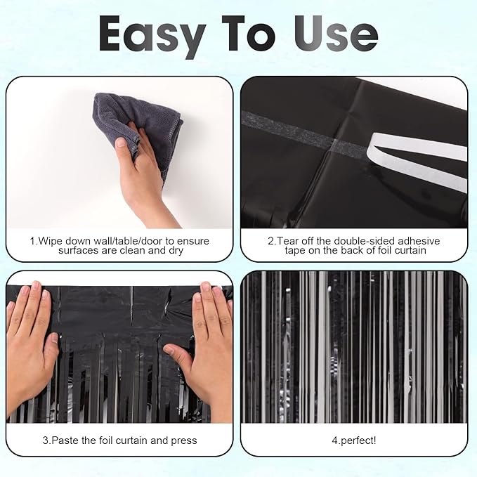 3 Pack 3.3x8.2 Feet Black Foil Fringe Backdrop Curtains, Tinsel Streamers - Image 4