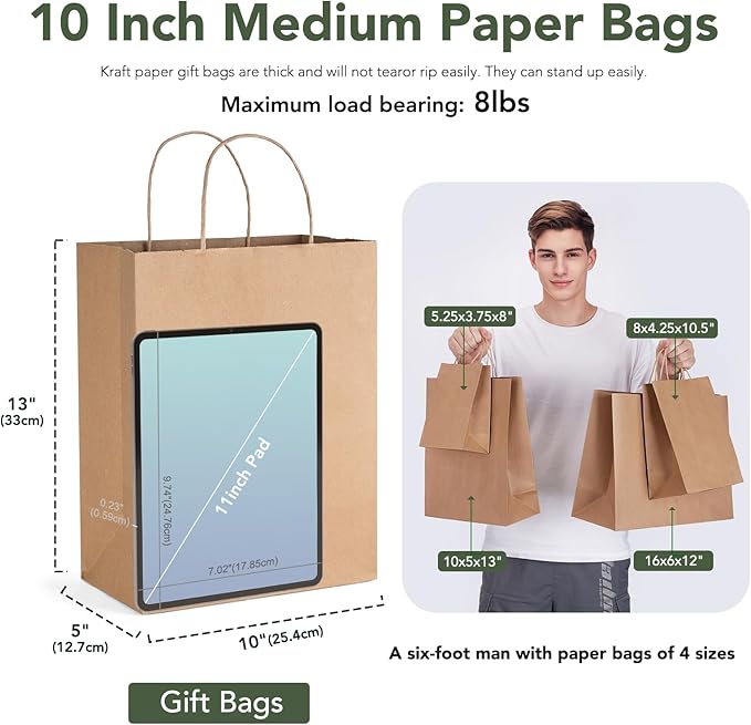 GSSUSA Brown Kraft Paper Gift Bag - Image 2