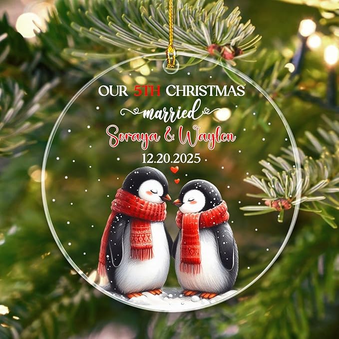 Our 5TH Christmas Married Ornament 2025, Customized Date & Name Mr & Mrs - Image 3