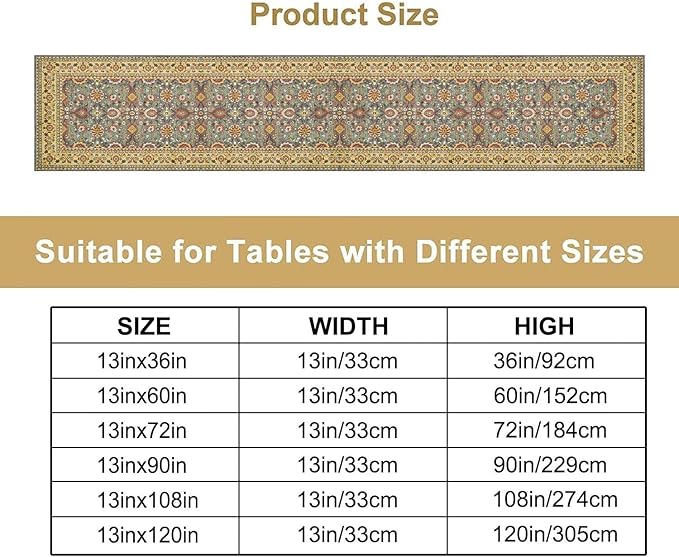 Boho Floral Vintage Beige Blue Table Runner, Retro Flower Rustic Country - Image 4