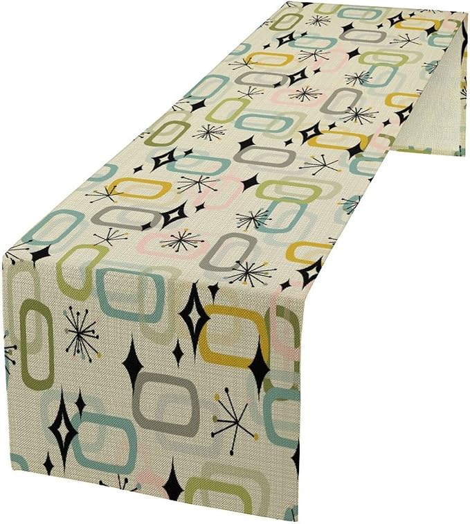Mid Century Table Runner, Flag Retro Atomic Starburst 1950s Abstract Geometric by ICMOLYYENLO