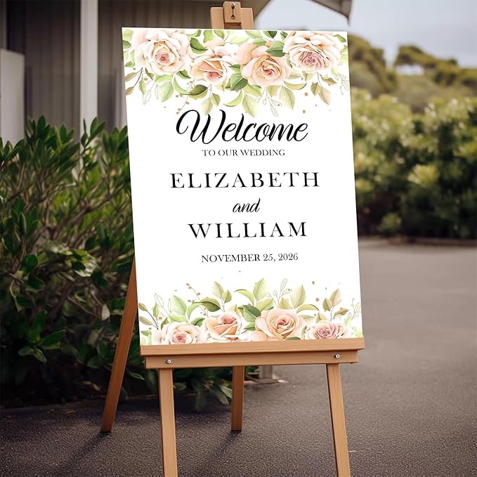 Gentle Pink Rose Wedding Welcome Sign, Minimalist Floral Template, Editable - Image 2