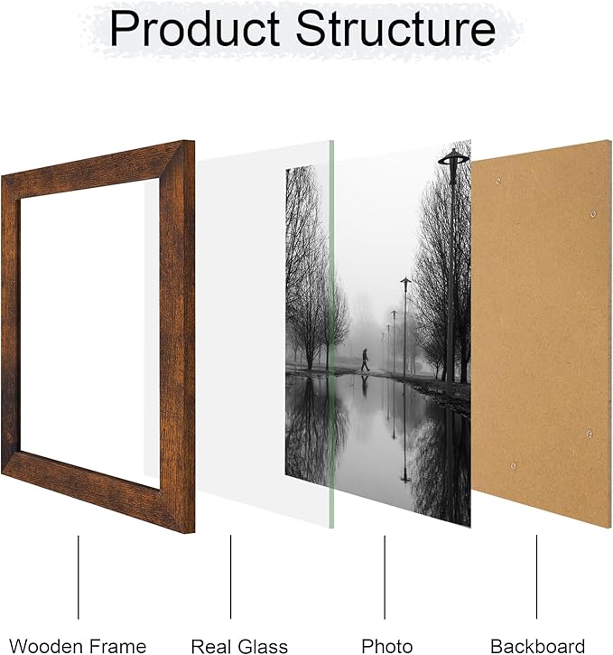 8x10 Picture Frame Set of 4, High Definition Glass 8 x 10 Frame, Wood Rustic - Image 3