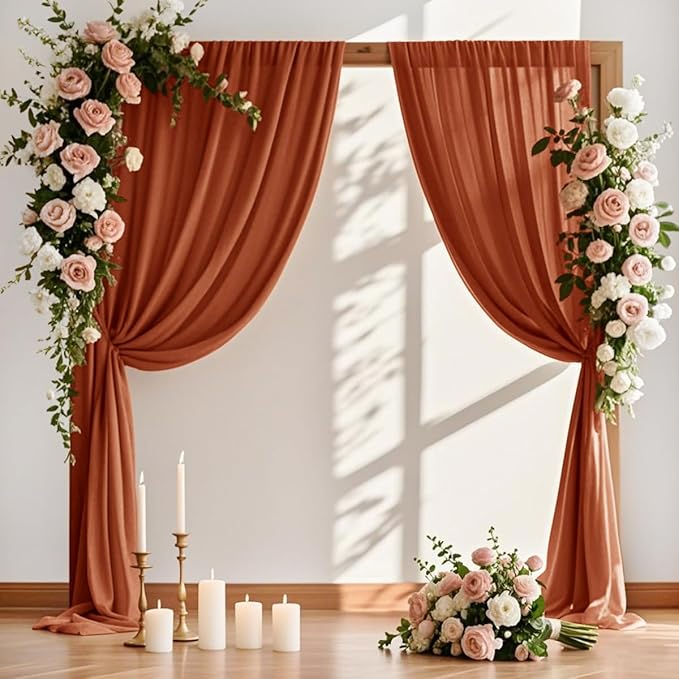 MLMW Fall Wedding Arch Draping Fabric 2 Panels 29" x 20Ft Burnt Orange by MLMW