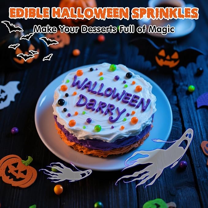 Halloween Edible Pearl Sprinkles, Nonpareils Purple Black Green and Orange Mix - Image 2