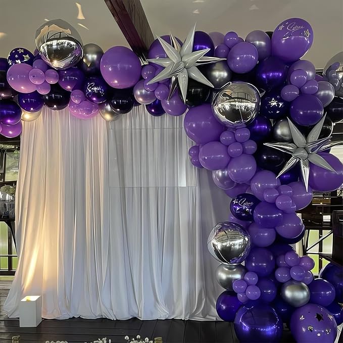 Purple Black Silver Balloons, Metallic Purple Silver Balloon - Image 2