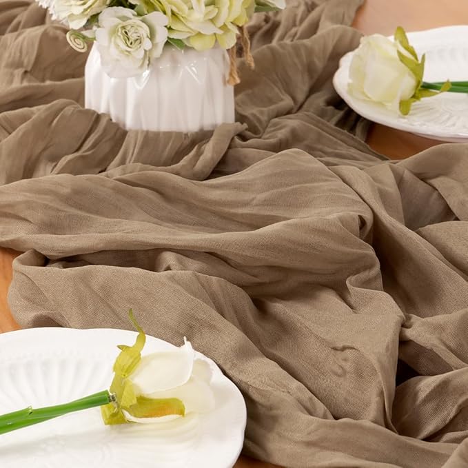 Nude Table Runner Cheesecloth Table Runner 14FT Farmhouse Table Runners 160 - Image 4