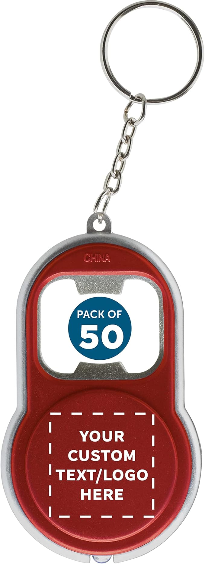 DISCOUNT PROMOS Custom Bottle Opener & LED Keychains Set of 50, Personalized by DISCOUNTPROMOS