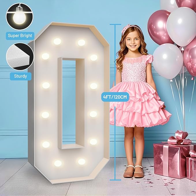4FT Marquee Light Up Numbers 0, Party Decoration Large Marquee Light Up Letters - Image 3