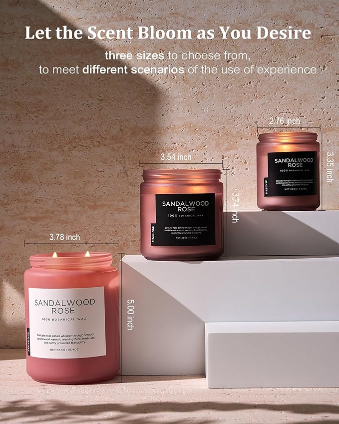 M&SENSE Sandalwood Rose Scented Candle 19.4oz 110 Hours Long Lasting Burn - Image 6