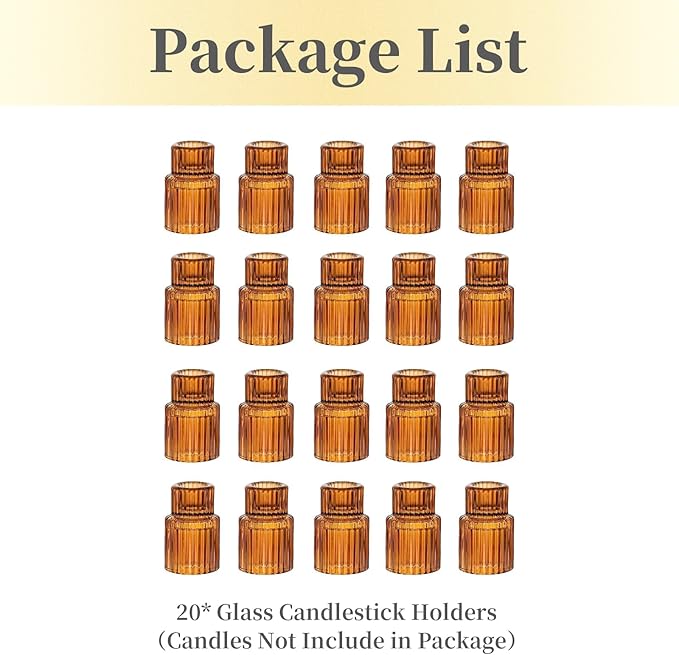 Hewory Glass Taper Candle Holders: 20 PCS Amber Elegant Candle Holder - Image 7