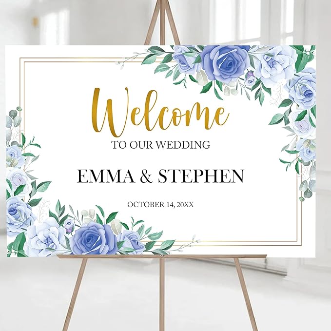 Dusty Blue and Gold Wedding Welcome Sign Template, Printable Landscape Welcome by Unknown