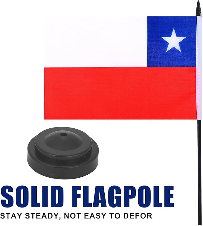 Chile Desk Flag 12" Solid Pole Deluxe Set Chilean Flags Banner Mini Small Chile - Image 3