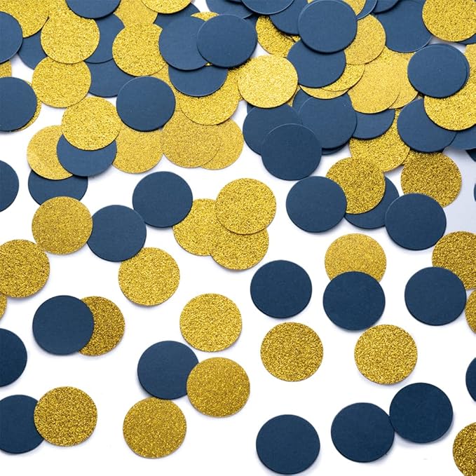 Gold and Blue Confetti Table Decoration by MOWO