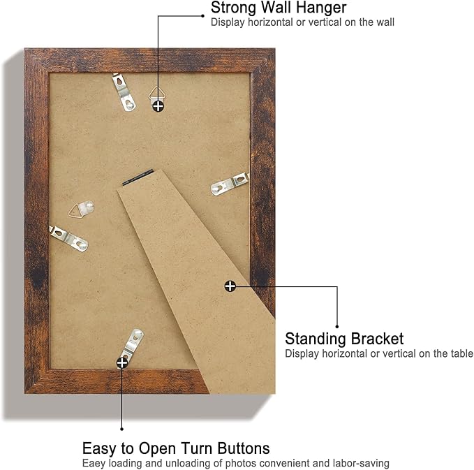 6x9 Picture Frame Set of 4, High Definition Real Glass Rustic Frame, 6 x 9 Wood - Image 5