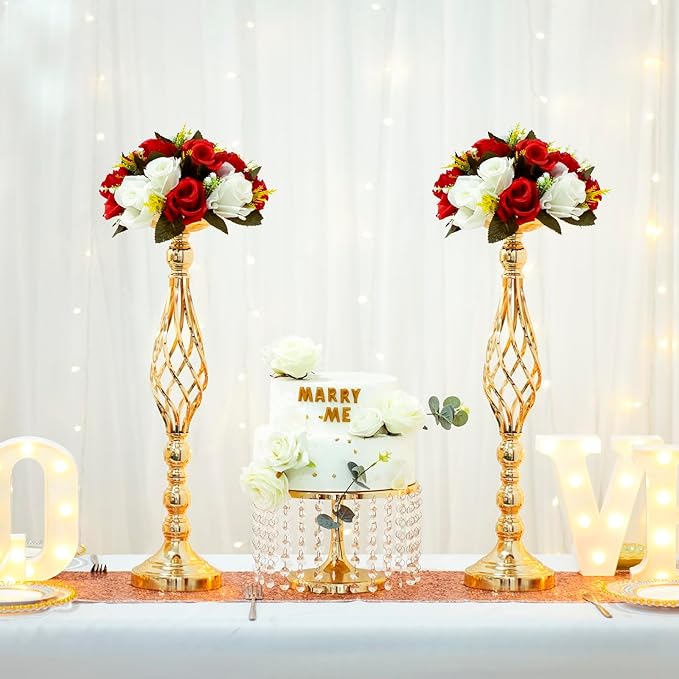 LANLONG 2pcs Metal Gold Candle Holders Road Lead Table Centerpiece Stand Pillar - Image 2
