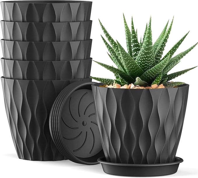 4 Inch Small Pots for Plants, 6 Pack Waffle Texture Small Plant Pots for by UOUZ