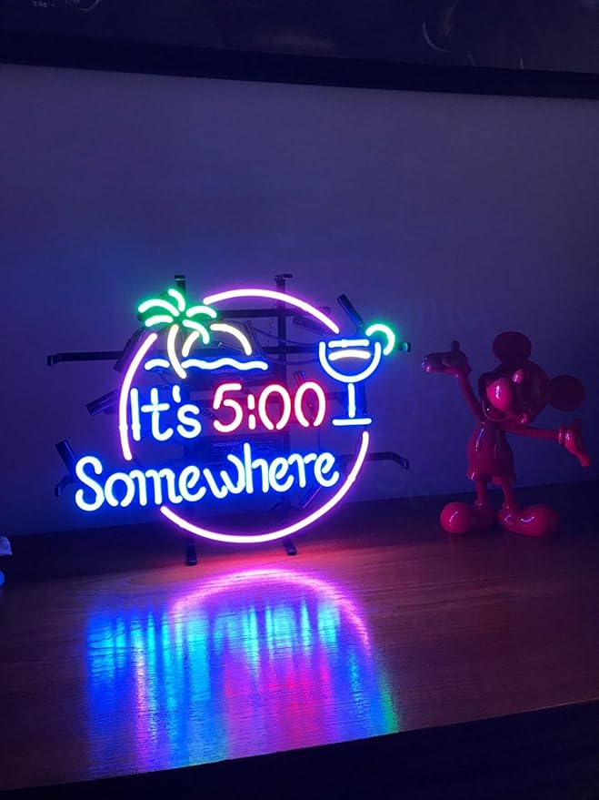 LiQi ™ It's 5:00 Somewhere Real Glass Neon Light Sign Home Bar Pub Recreation - Image 3