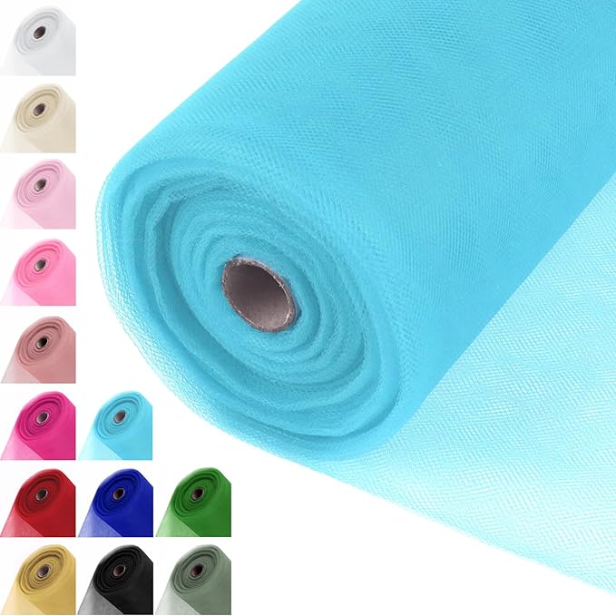 Soft Blue Tulle Fabric Rolls 54 Inch x 40 Yards Large Mesh Tull Bolt by Grainear