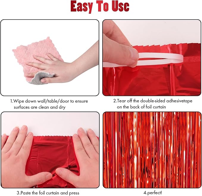 CANREVEL 2 Pack 3.3x8.2 Feet Red Foil Fringe Backdrop Curtains, Tinsel - Image 8