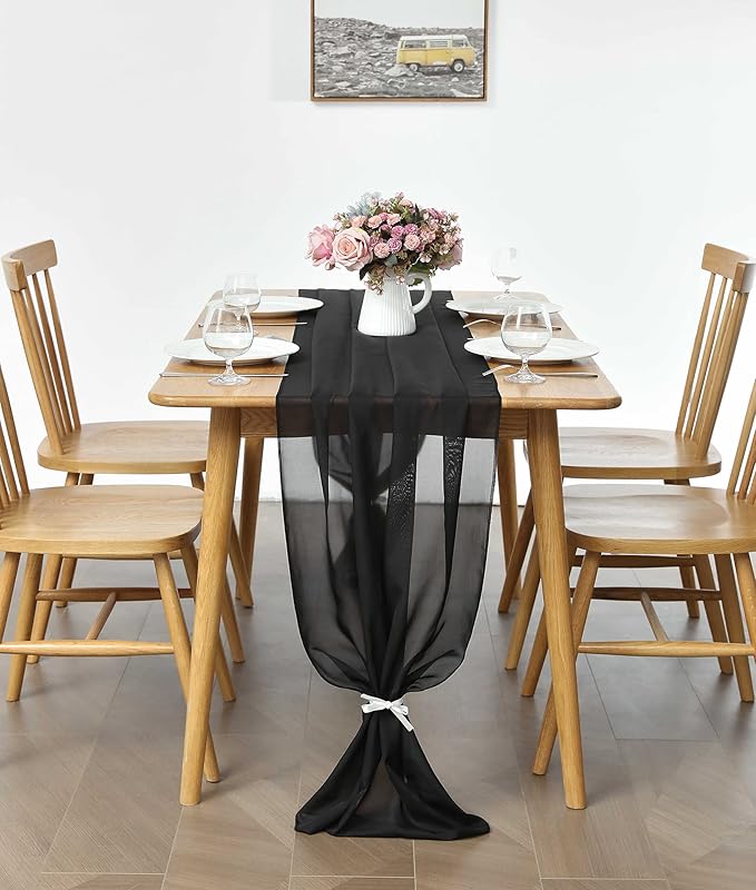 5 Pack 10Ft Black Chiffon Table Runner Sheer 29x120 Inch - Image 4