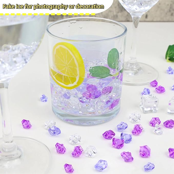 YATOJUZI 500pcs Fake Ice Cubes Purple Assorted Acrylic Crushed Rocks Vase - Image 3