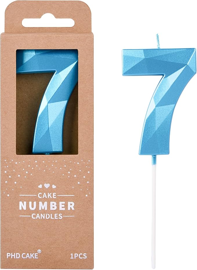 PHD CAKE 2.76 Inch Crystal Blue 7 Number Birthday Candles, Cake Number Candles by PHDCAKE