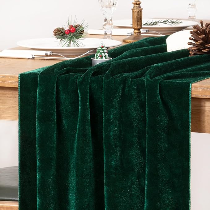 MLMC Emerald Green Velvet Table Runner 10ft Luxury Dark Green Velvet Fall Table by MLMC