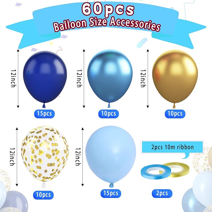 Paready Blue and Gold Latex Balloons - Image 2