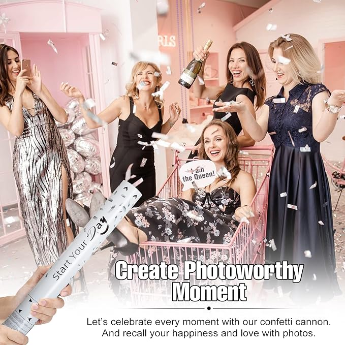 confetti Cannons, 15 Inch+Longer Confetti Shooters Party Poppers, WORKKEEP - Image 4