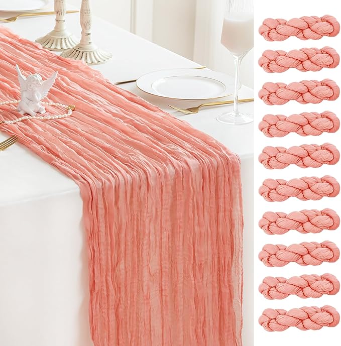 Sioloc 10 Pack Peach Coral Cheesecloth Table Runner Fall Autumn Decor by HEALTHYCOMFORTLIFE