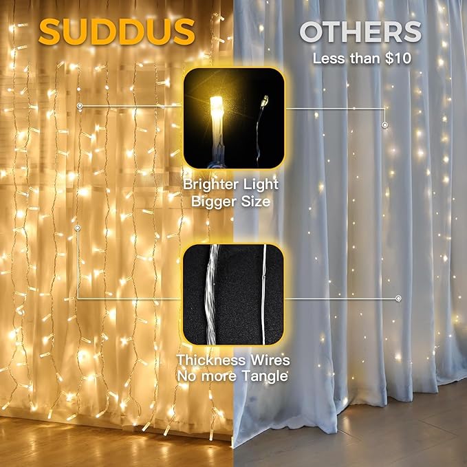 suddus Curtain Lights for Bedroom, 200 Led Hanging String Light Outdoor - Image 6