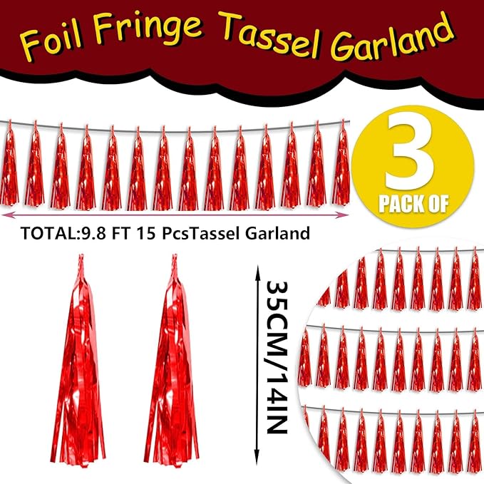 3P Metallic Fringe Tassel Banner Garland Foil Tinsel Streamer Wall Hanging - Image 2