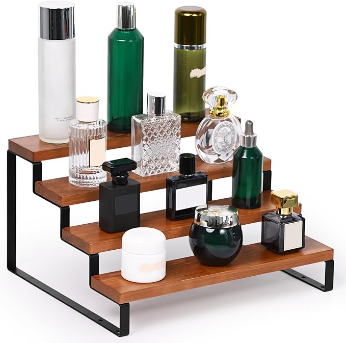 4 Tier Wooden Display Riser Stand Perfume Organizer by LEEKIMID