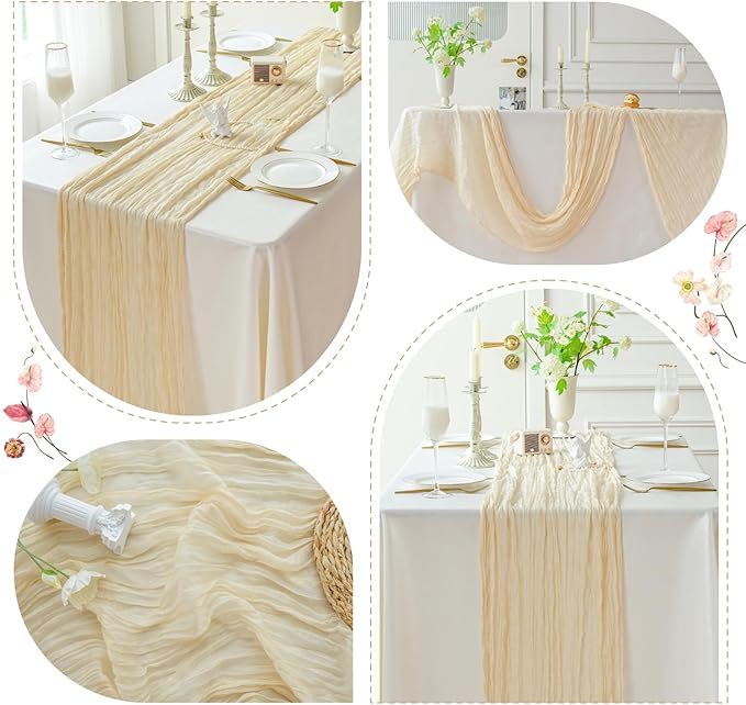 Sioloc 1 Pack Beige Cheesecloth Table Runner Fall Autumn Decor - Image 6
