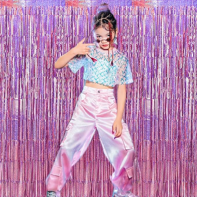 TONIFUL 3Pcs Laser Light Pink Door Streamers, Laser Pink Photo Booth Backdrop - Image 5