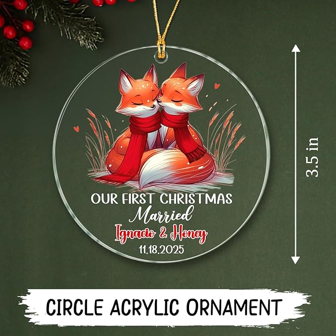 Personalized Date/Name Mr & Mrs Fox Married Christmas Ornament 2025, Our First - Image 5