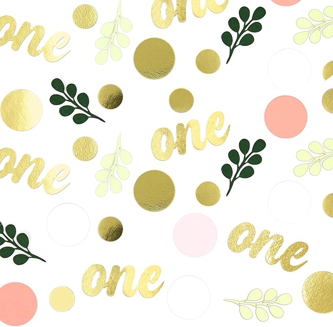 300PC Pink and Sage Green 1st Birthday Confetti First Birthday Decorations - Image 2