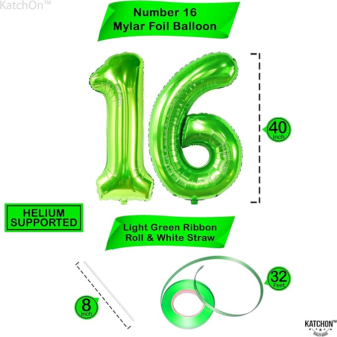 KatchOn Light Green Number 16 Balloon - Image 4
