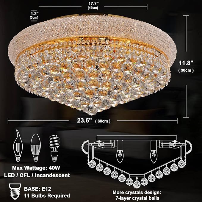 11-Lights Golden Finish Classic Empire Style K9 Crystal Chandelier Ceiling Light - Image 2