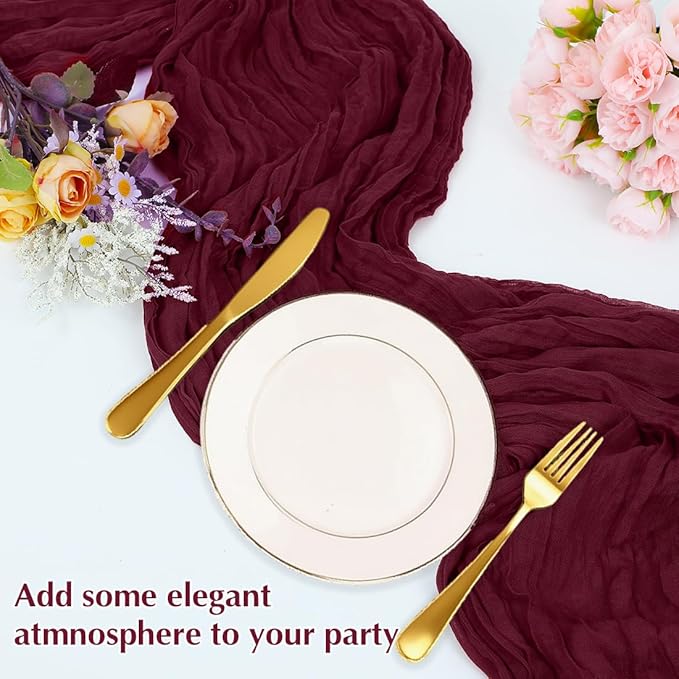 Wine red Cheesecloth Table Runner -21*120Inch Long Boho Wedding Table Decor - Image 5