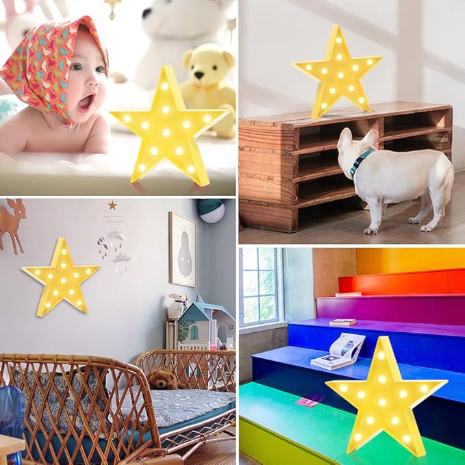 LED Marquee Star Sign Night Light, Battery Operated Star Shape Desk Table Lamp - Image 4