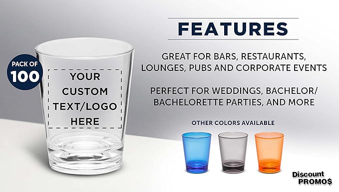 Custom Translucent Plastic Shot Glasses 1.5 oz. Set of 100, Personalized Bulk - Image 2