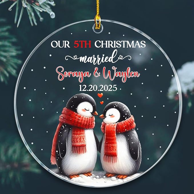 Our 5TH Christmas Married Ornament 2025, Customized Date & Name Mr & Mrs by BixDori