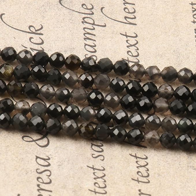 Song Xi 180pcs 2mm Natural Obsidian Gemstone Beads Faceted Round Loose Stone - Image 6